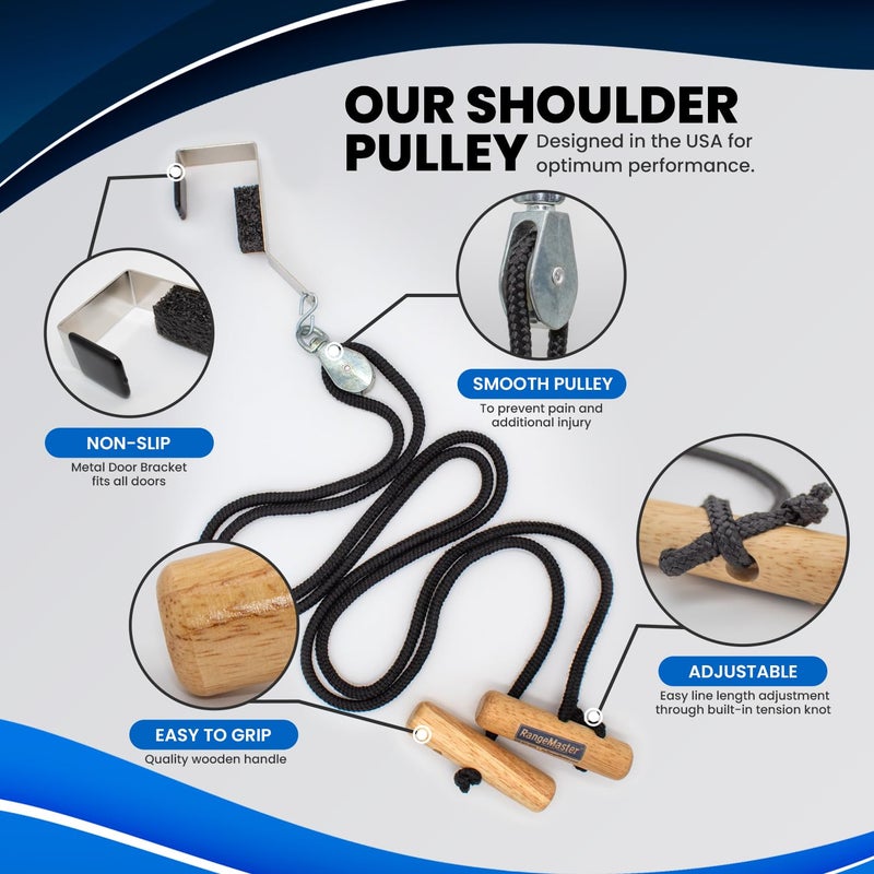 RangeMaster EconoRanger Shoulder Pulley for Over The Door Physical Therapy | Arm Rehab, Rotator Cuff and Surgery Recovery, Pulleys to Alleviate Shoulder Pain | Metal Bracket Door Attachment (Black) - Image 2